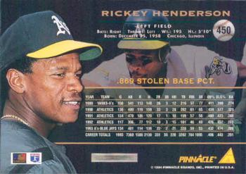 1994 Pinnacle #450 Rickey Henderson Back