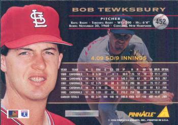 1994 Pinnacle #452 Bob Tewksbury Back