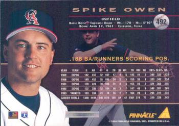 1994 Pinnacle #492 Spike Owen Back