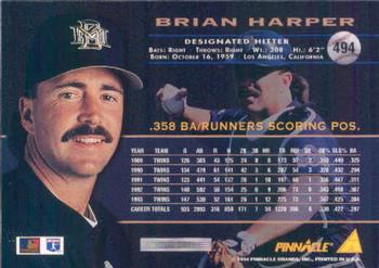 1994 Pinnacle #494 Brian Harper Back