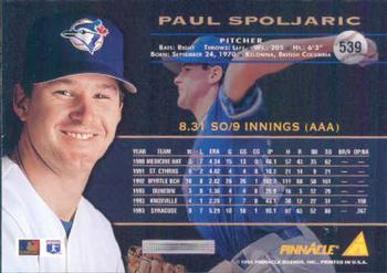 1994 Pinnacle #539 Paul Spoljaric Back