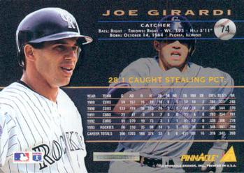 1994 Pinnacle #74 Joe Girardi Back