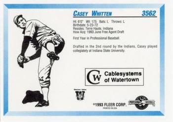 1993 Fleer ProCards Watertown Indians SGA #3562 Casey Whitten Back
