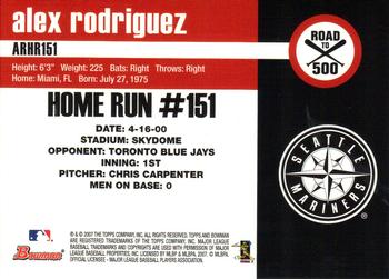 2007 Bowman - Alex Rodriguez: Road to 500 #ARHR151 Alex Rodriguez Back