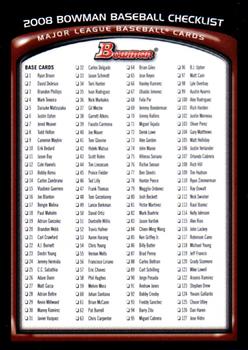 2008 Bowman - Checklists Hobby #NNO Checklist: 1-230; Prospects BP1-BP20 Front