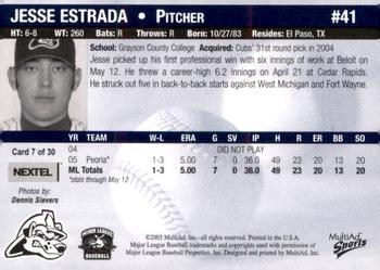 2005 MultiAd Peoria Chiefs #7 Jesse Estrada Back