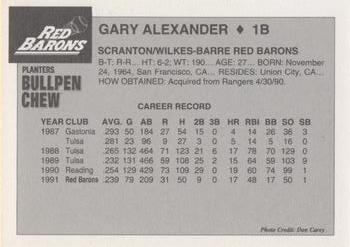 1992 Planters Bullpen Chew Scranton/Wilkes-Barre Red Barons #NNO Gary Alexander Back