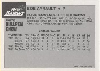 1992 Planters Bullpen Chew Scranton/Wilkes-Barre Red Barons #NNO Bob Ayrault Back