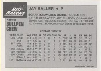 1992 Planters Bullpen Chew Scranton/Wilkes-Barre Red Barons #NNO Jay Baller Back