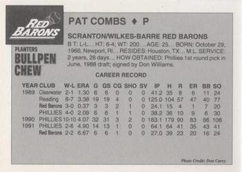 1992 Planters Bullpen Chew Scranton/Wilkes-Barre Red Barons #NNO Pat Combs Back