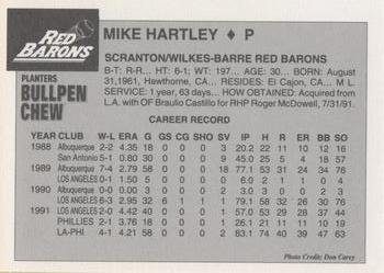1992 Planters Bullpen Chew Scranton/Wilkes-Barre Red Barons #NNO Mike Hartley Back