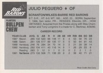 1992 Planters Bullpen Chew Scranton/Wilkes-Barre Red Barons #NNO Julio Peguero Back