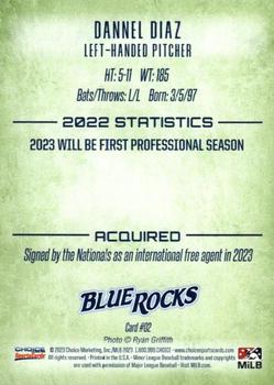 2023 Choice Wilmington Blue Rocks #2 Dannel Diaz Back