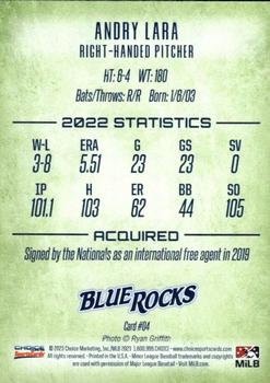 2023 Choice Wilmington Blue Rocks #4 Andry Lara Back