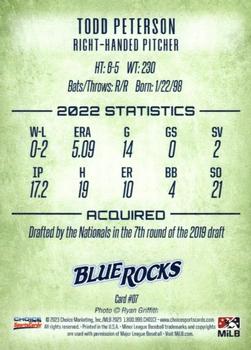 2023 Choice Wilmington Blue Rocks #7 Todd Peterson Back