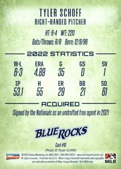2023 Choice Wilmington Blue Rocks #10 Tyler Schoff Back