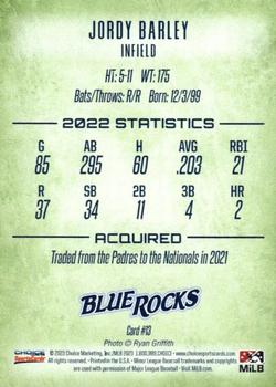 2023 Choice Wilmington Blue Rocks #13 Jordy Barley Back