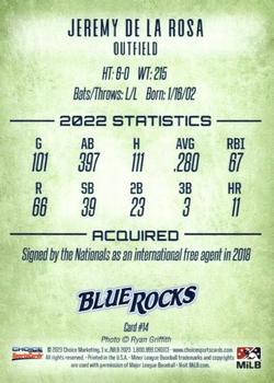 2023 Choice Wilmington Blue Rocks #14 Jeremy De La Rosa Back