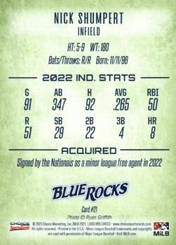 2023 Choice Wilmington Blue Rocks #21 Nick Shumpert Back