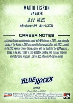 2023 Choice Wilmington Blue Rocks #25 Mario Lisson Back