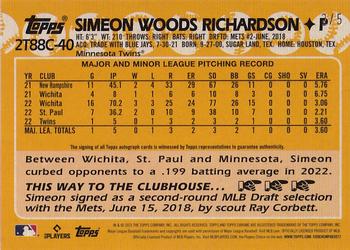 2023 Topps - 1988 Topps Baseball 35th Anniversary Chrome Silver Pack Autographs Red (Series Two) #2T88C-40 Simeon Woods Richardson Back