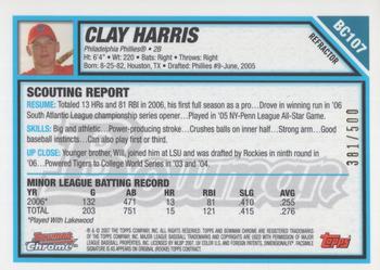 2007 Bowman - Chrome Prospects Refractors #BC107 Clay Harris Back