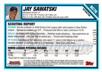 2007 Bowman - Chrome Prospects Blue Refractors #BC76 Jay Sawatski Back