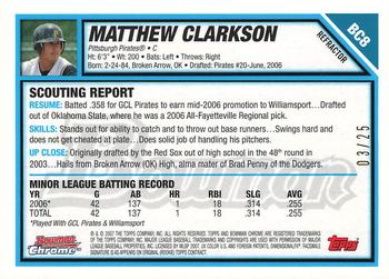 2007 Bowman - Chrome Prospects Orange Refractors #BC8 Matthew Clarkson Back