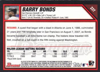 2007 Bowman Draft Picks & Prospects - 2007 Bowman Barry Bonds (Update) #237 Barry Bonds Back