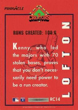 1994 Pinnacle - Run Creators #RC14 Kenny Lofton Back
