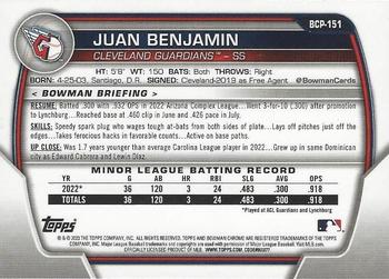 2023 Bowman Chrome - Chrome Prospects #BCP-151 Juan Benjamin Back