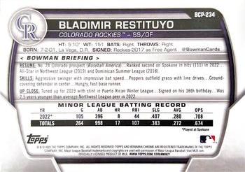 2023 Bowman Chrome - Chrome Prospects #BCP-234 Bladimir Restituyo Back
