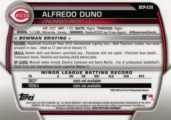 2023 Bowman Chrome - Chrome Prospects #BCP-238 Alfredo Duno Back