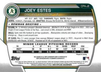 2023 Bowman Chrome - Chrome Prospect Autographs #CPA-JE Joey Estes Back
