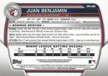 2023 Bowman Chrome - Chrome Prospect Autographs #CPA-JBN Juan Benjamin Back