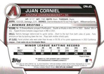 2023 Bowman Chrome - Chrome Prospect Autographs #CPA-JCL Juan Corniel Back