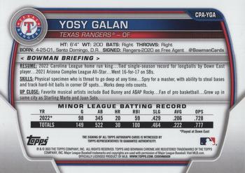 2023 Bowman Chrome - Chrome Prospect Autographs #CPA-YGA Yosy Galan Back