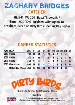 2023 Choice Charleston Dirty Birds #06 Zachary Bridges Back