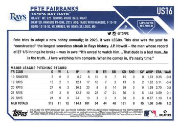2023 Topps Update #US16 Pete Fairbanks Back