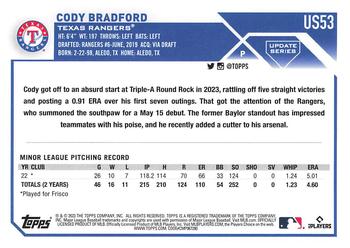 2023 Topps Update #US53 Cody Bradford Back