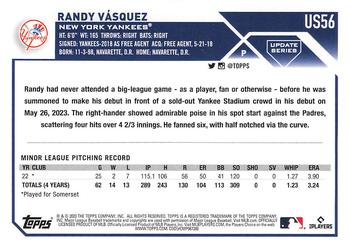 2023 Topps Update #US56 Randy Vásquez Back