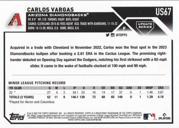 2023 Topps Update #US67 Carlos Vargas Back