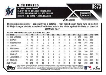 2023 Topps Update #US73 Nick Fortes Back