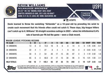 2023 Topps Update #US91 Devin Williams Back