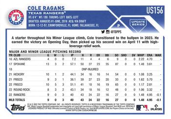 2023 Topps Update #US156 Cole Ragans Back