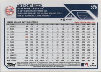 2023 Topps Chrome Sapphire Edition #596 Anthony Rizzo Back