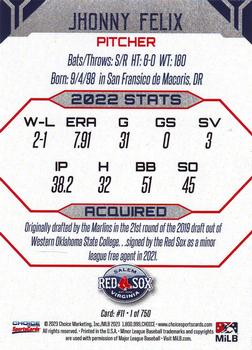 2023 Choice Salem Red Sox #11 Jhonny Felix Back