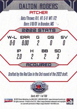 2023 Choice Salem Red Sox #27 Dalton Rogers Back