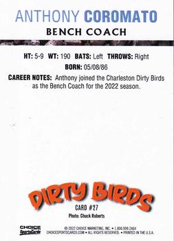 2022 Choice Charleston Dirty Birds (1st Half) #27 Anthony Coromato Back