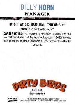 2022 Choice Charleston Dirty Birds (1st Half) #28 Billy Horn Back